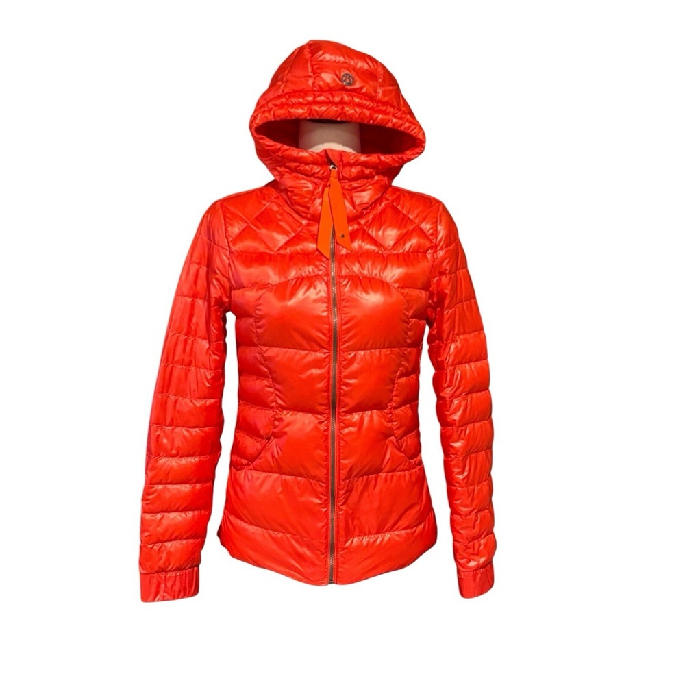 Lululemon Fluffin Awesome Goose Down Puffer Jacket Women's 6 Red Hooded Full Zip